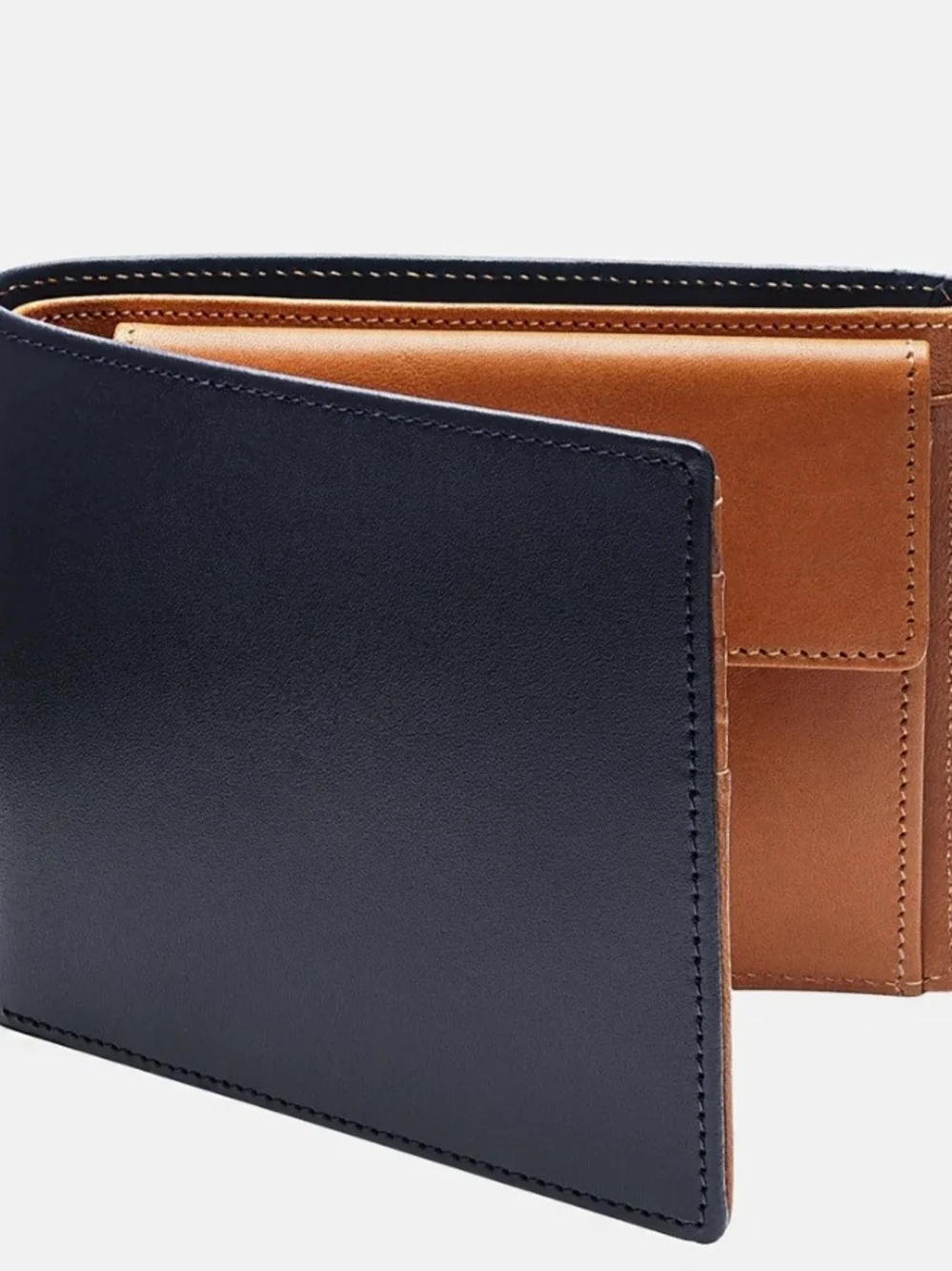 FUJITAKA Blue & Cognac Leather Accessory MULTI-Card Wallet W/ Coinpocket